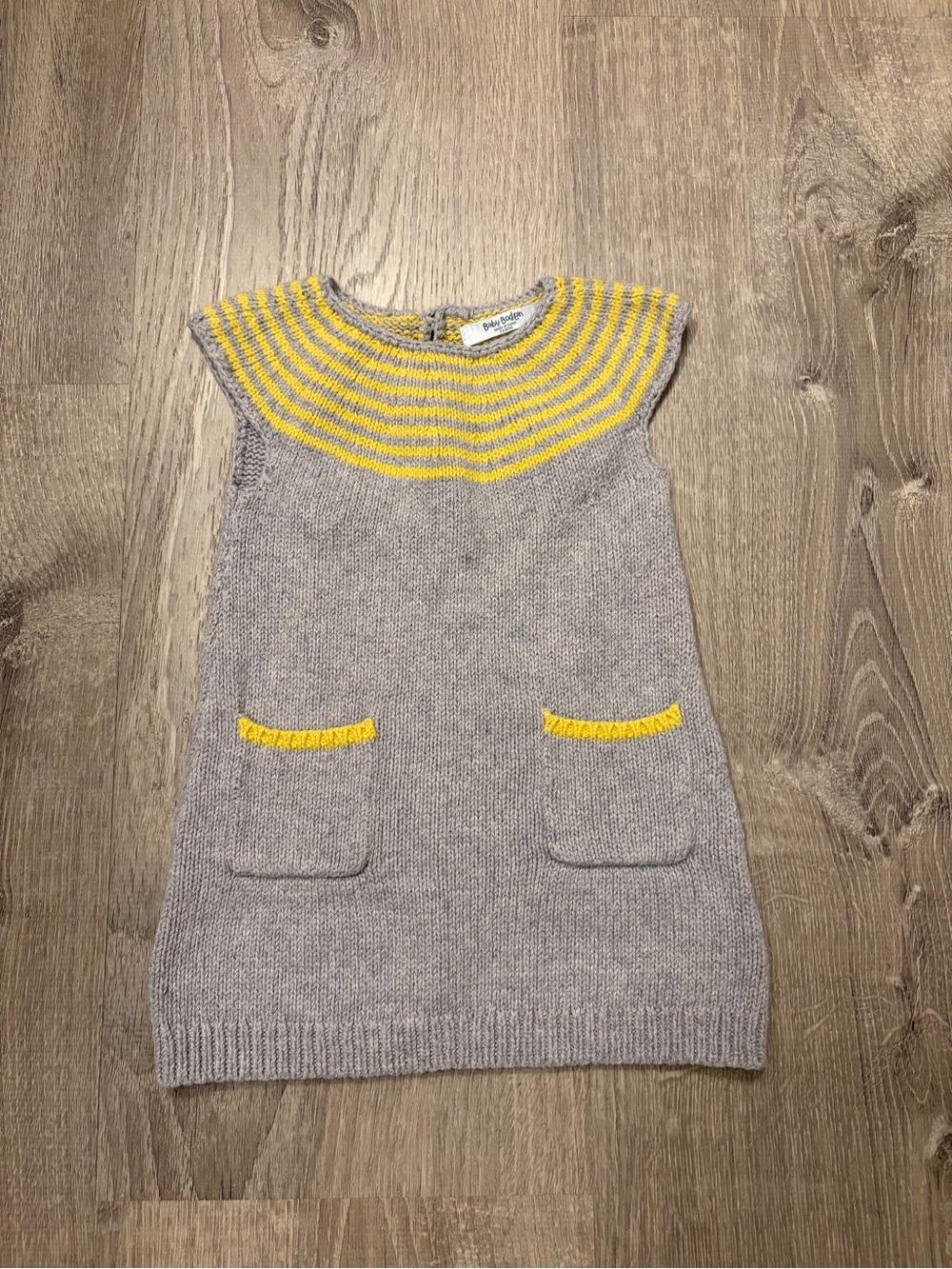 Baby Boden Gray and Yellow Sweater Dress- Size 3/6 Months- Pre-owned